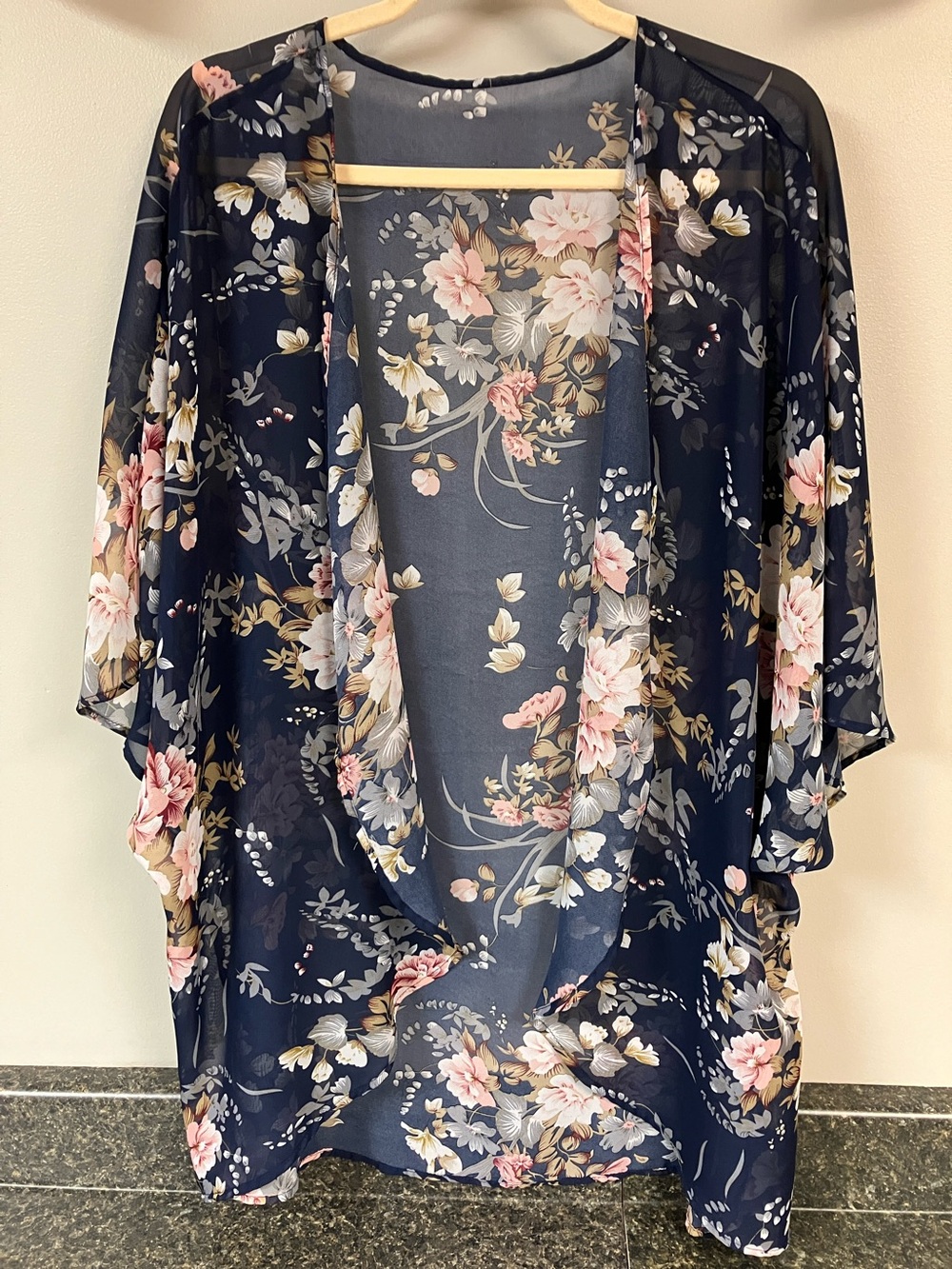 Navy and pink sheer kimono jacket 4X